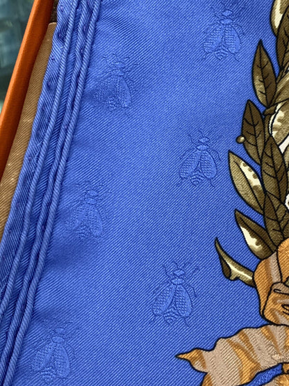 Hermes Carre 90 100% Silk Twill Napoleon Periwinkle Insect Bee Neckerchief Scarf