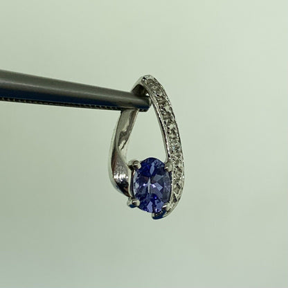 Designer 14K White Gold Oval Tanzanite Round Diamond Accented Pendant