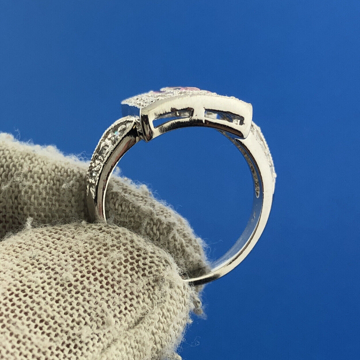 Designer JC Sterling Silver 925 Diamond Pink Yellow Statement Cocktail Ring