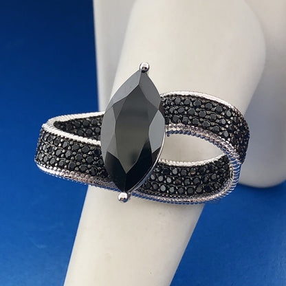 Designer DK 925 Sterling Silver Black Spinel Modernist Bow Statement Ring