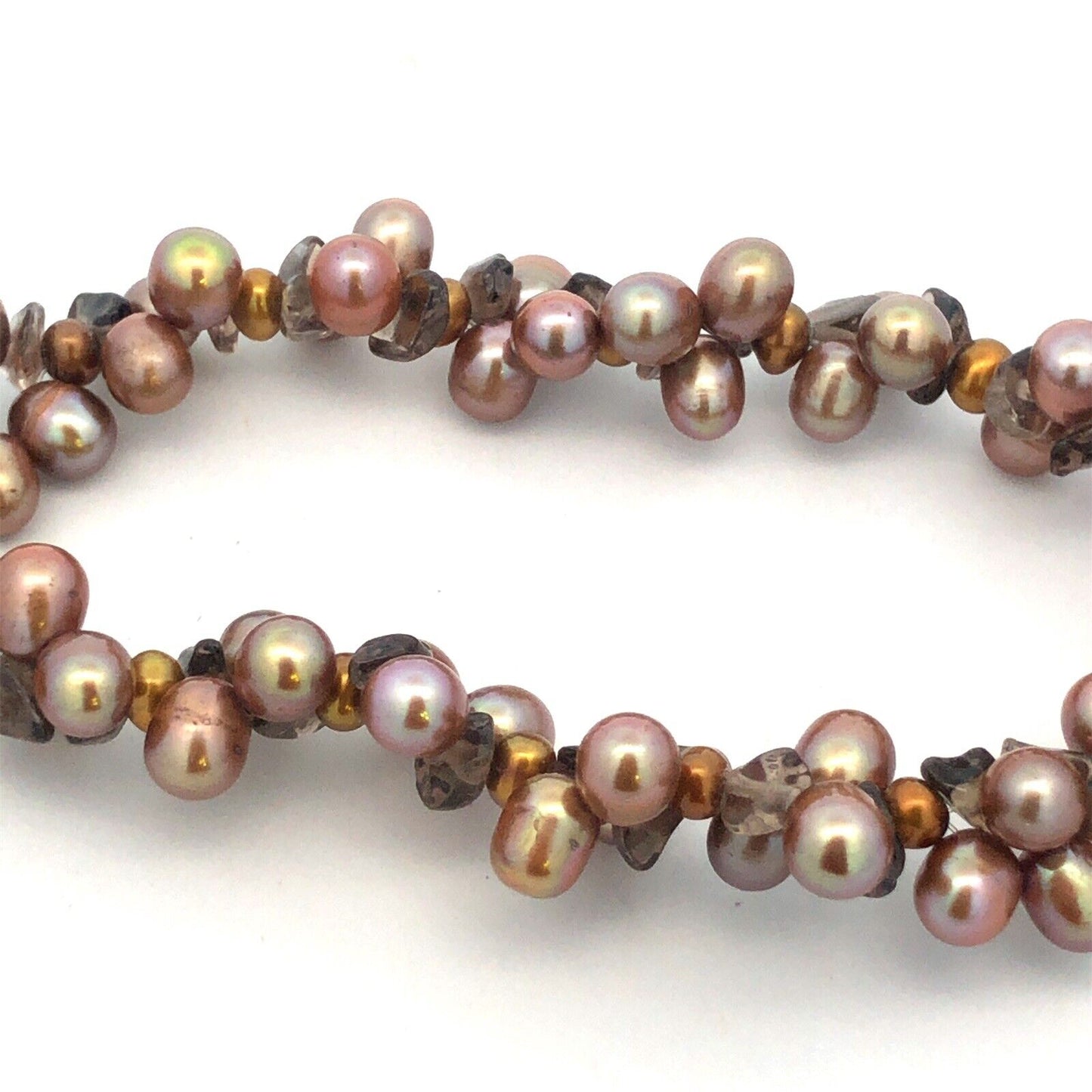 Designer 925 Sterling Silver Bronze Pearl Smoky Topaz Cluster Statement Bracelet