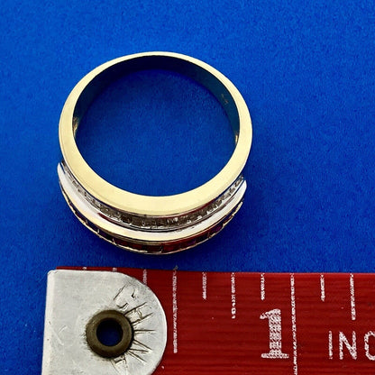 Vintage SRT 14K Yellow White Gold Diamond Ruby Channel Set Tapered Band Ring