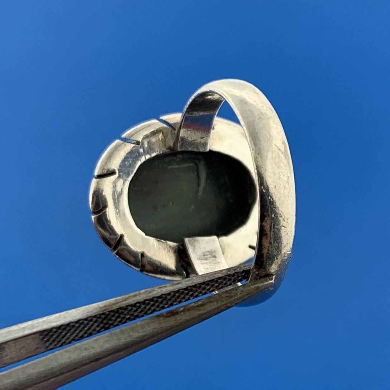 Stunning Sterling Silver 925 Cabochon Blue Green Glass Statement Ring Size 6.25