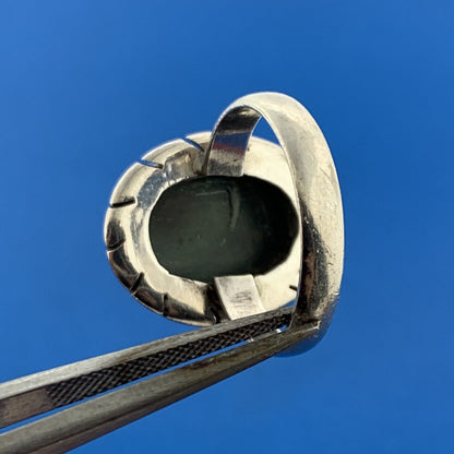 Stunning Sterling Silver 925 Cabochon Blue Green Glass Statement Ring Size 6.25