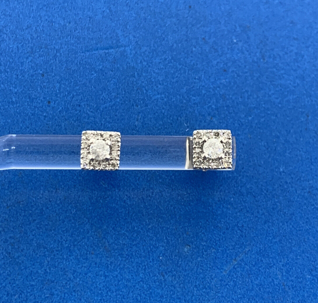 Designer 14K White Gold Diamond Solitaire With Halo Accented Stud Earrings