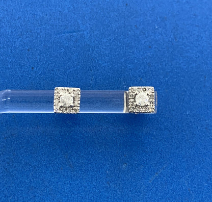 Designer 14K White Gold Diamond Solitaire With Halo Accented Stud Earrings