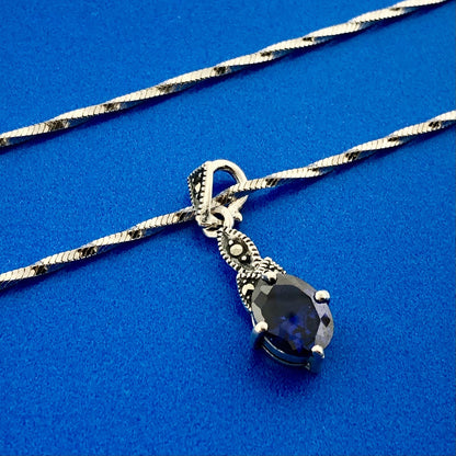 Designer CN Sterling Silver 925 Iolite Matching Necklace and Earring Set