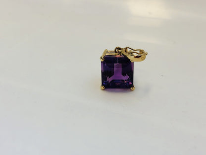 Designer 14K Yellow Gold Amethyst Solitaire Statement Pendant Enhancer