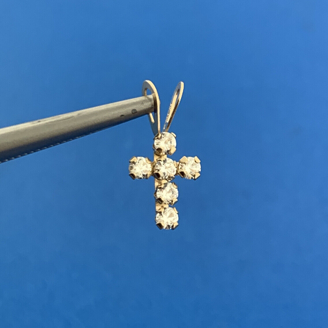 Jacmel Mauritius JCM 14K Yellow Gold Cubic Zirconia CZ Religious Cross Pendant