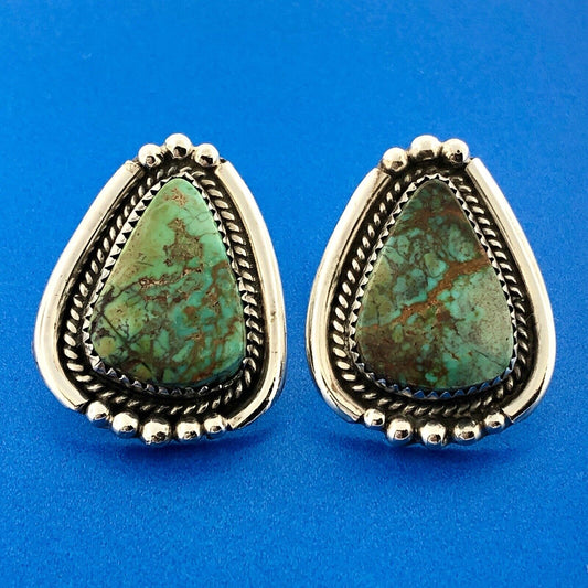 Native American Signed 925 Sterling Silver Turquoise Statement Stud Earrings