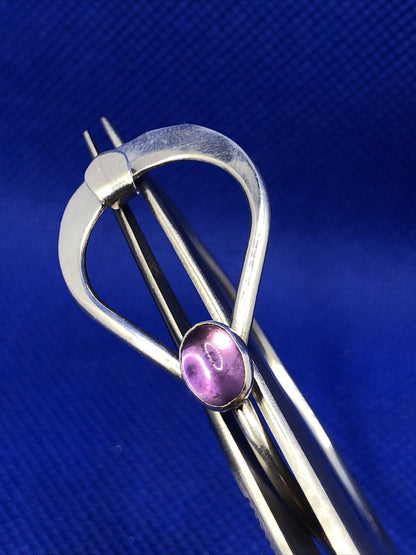 Oval Amethyst 925 Sterling Silver Cutout Hook Clasp Round Bangle Bracelet