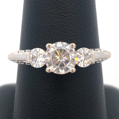 14K White Gold Three Stone Moissanite Engagement Bridal Anniversary Ring