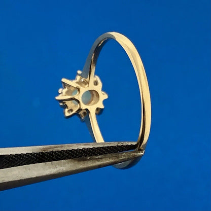 Vintage 14K Yellow Gold Oval Opal Cabochon Diamond Halo October Anniversary Ring