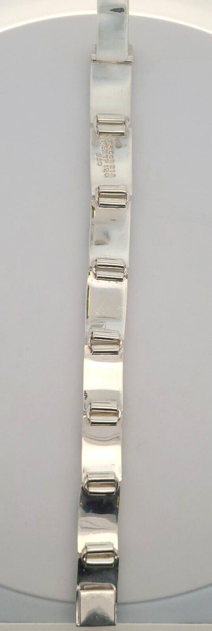 Oscar Figueroa Escorcia Taxco Silver 950 Lapis Malachite Panel Bracelet
