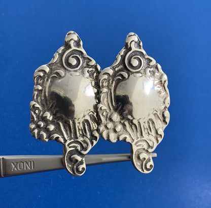 Vintage Foree 925 Sterling Silver Floral Scroll Engravable Stud Drop Earrings