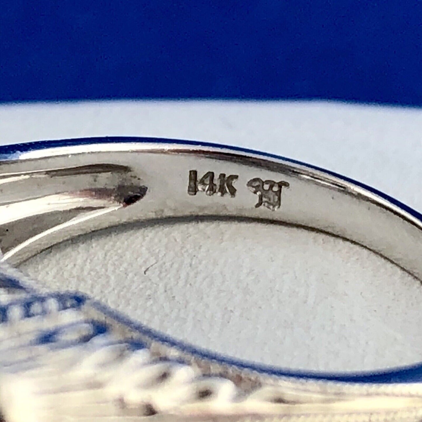 Art Deco Designer 14K White Gold Sapphire Cubic Zirconia CZ Anniversary Ring