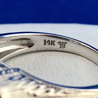 Art Deco Designer 14K White Gold Sapphire Cubic Zirconia CZ Anniversary Ring