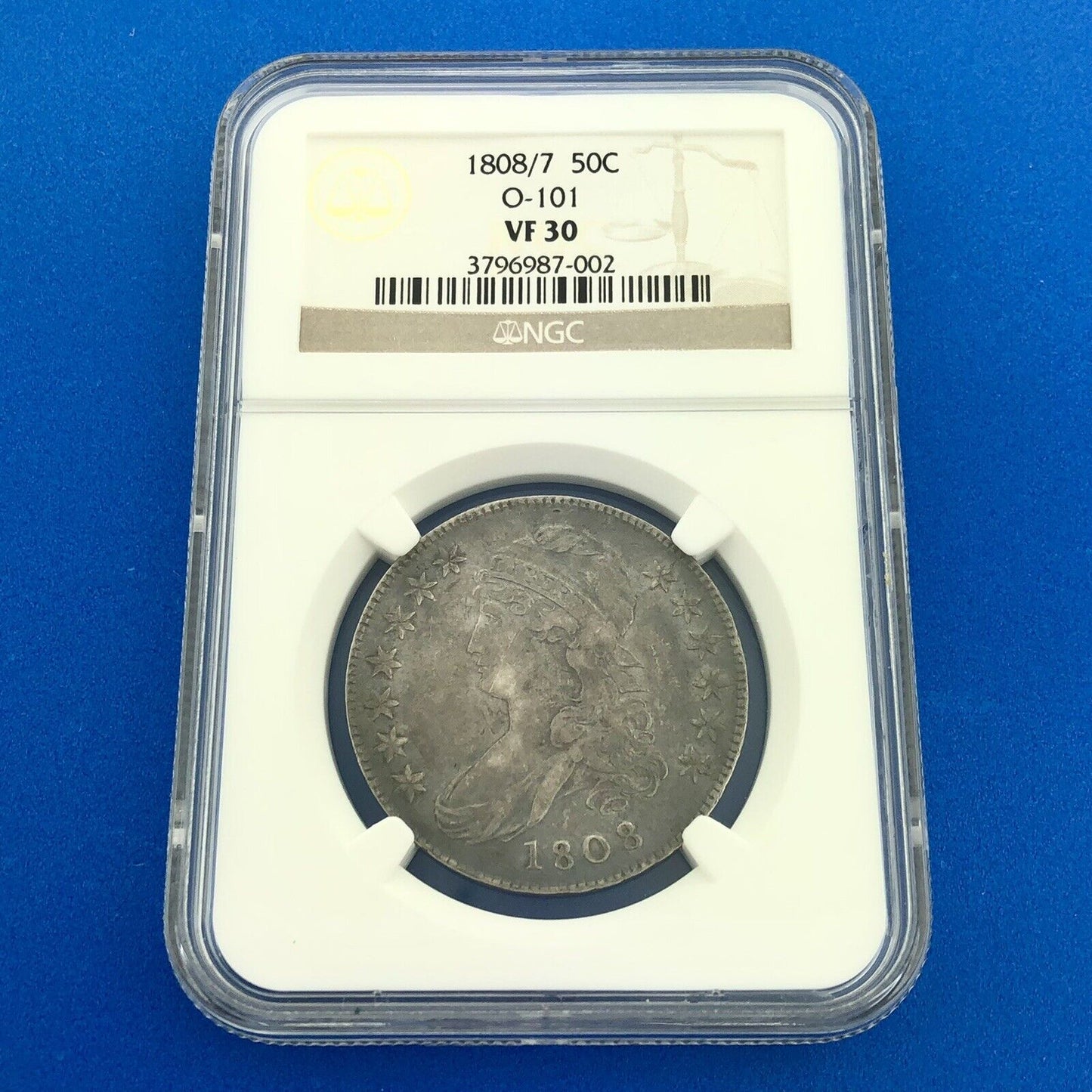 1808/7 Capped Bust Silver Half Dollar 50c Lettered Edge NGC VF30 O-101 Coin