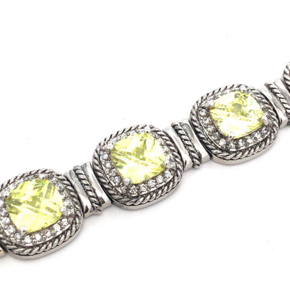 Designer 925 Sterling Silver Princess Green CZ Round White CZ Tennis Bracelet
