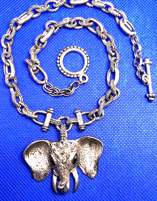 Silver-Tone Rhinestone Gop Go Alabama Elephant Statement Necklace