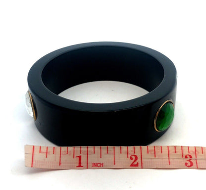 1980's Black Laquer Plastic Red White Green Jewelled Statement Bangle Bracelet