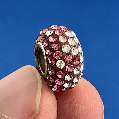 Designer Sterling Silver 925 Pink White Cubic Zirconia Pave Bead Bracelet Charm