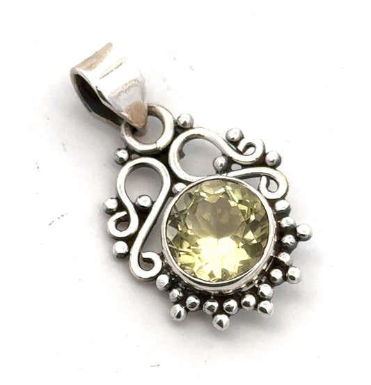 Estate 925 Sterling Silver Faceted Round Lemon Quartz Filigree Bead Pendant