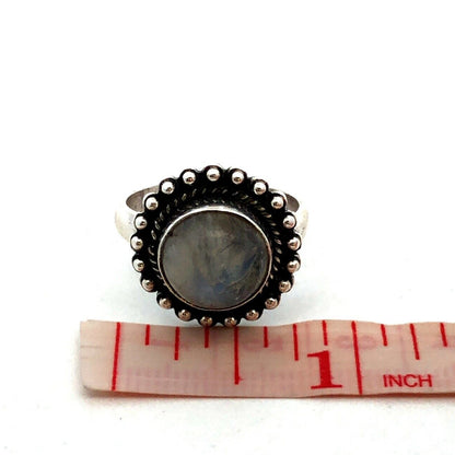 Vintage 925 Sterling Silver Round Cabochon Moonstone Solitaire Ring