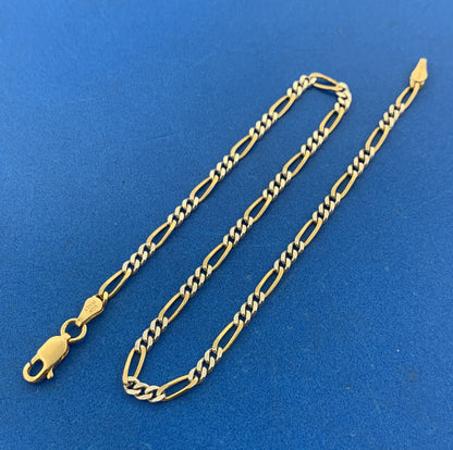 Karizia Spa Italy 925 Sterling Silver Vermeil 2 Toned Figaro Link Chain Bracelet
