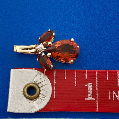 Estate 10K Yellow Gold Citrine Diamond Floral Cluster November Occasion Pendant