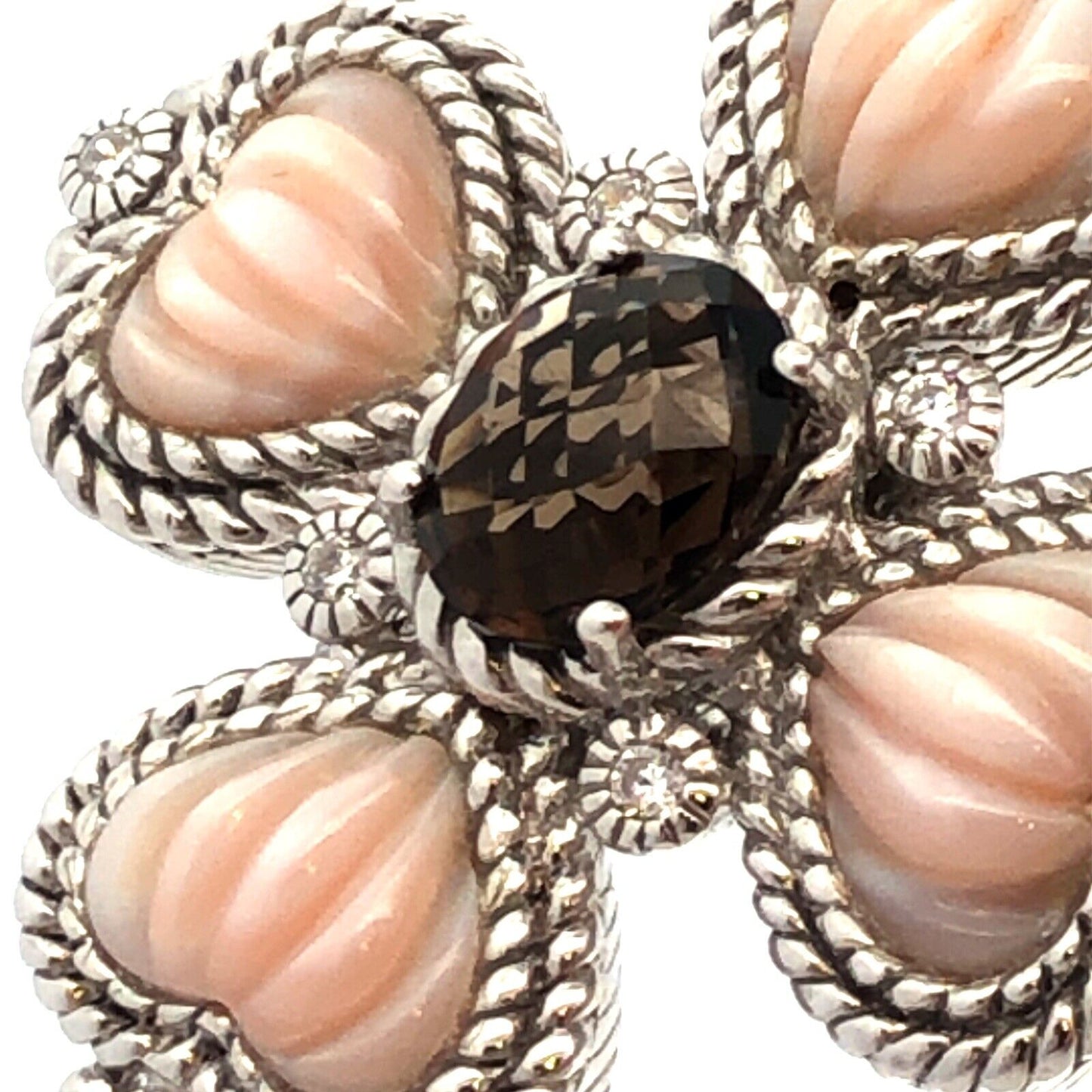 Judith Ripka 925 Sterling Silver CZ Smokey Quartz  Mother of Pearl Cross Pendant