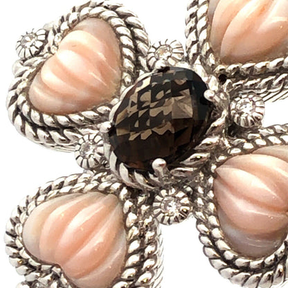 Judith Ripka 925 Sterling Silver CZ Smokey Quartz  Mother of Pearl Cross Pendant