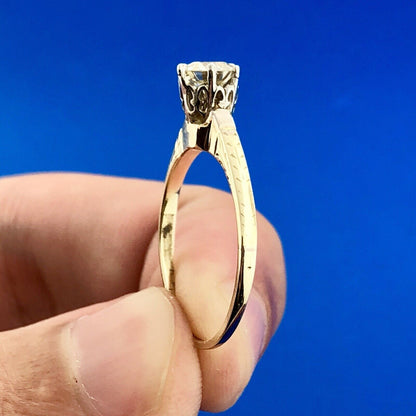 Art Deco Art Nouveau 14K Yellow White Gold Diamond Solitaire Engagement Ring