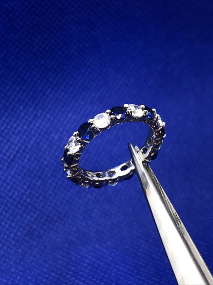 Designer Kiera 925 Sterling Silver White Blue Cubic Zirconia Eternity Band Ring