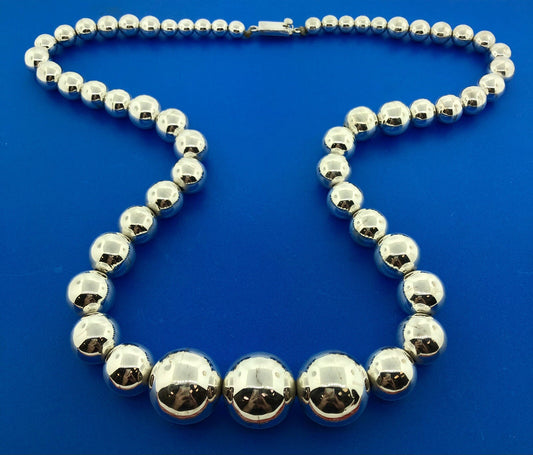 Vintage Taxco TN-91 Sterling Silver 925 Graduated Ball Bead Hand Strung Necklace