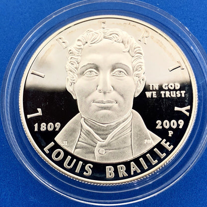 2009 P Louis Braille Bicentennial Commemorative Proof Silver Dollar $1 OMP/COA