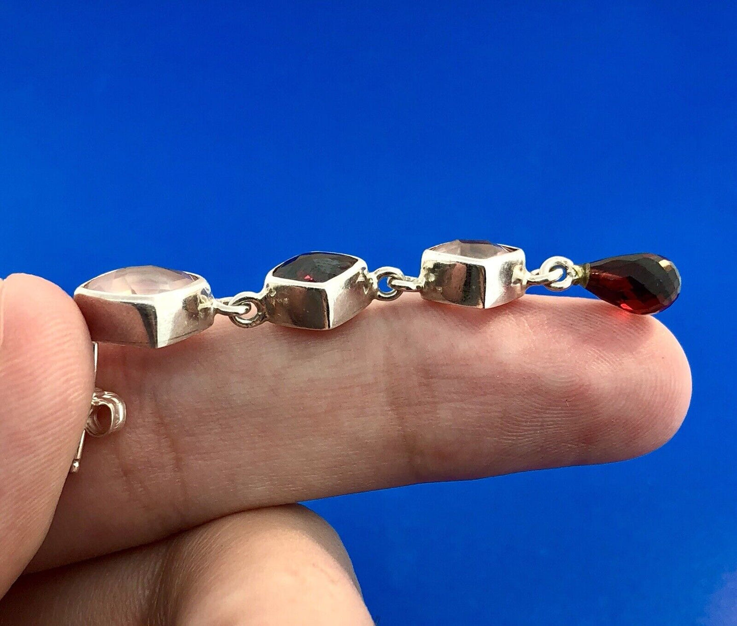 Sterling Silver 925 Garnet Rose Quartz January Drop Dangle Statement Earrings