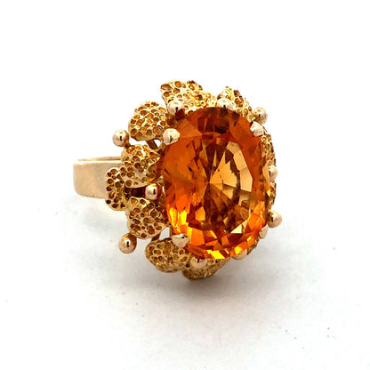 14K Yellow Gold Oval Orange Citrine November Anniversary Statement Cocktail Ring