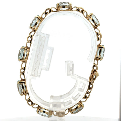 Gorgeous 18k Yellow Gold Oval Aquamarine March Anniversary Tennis 7” Bracelet