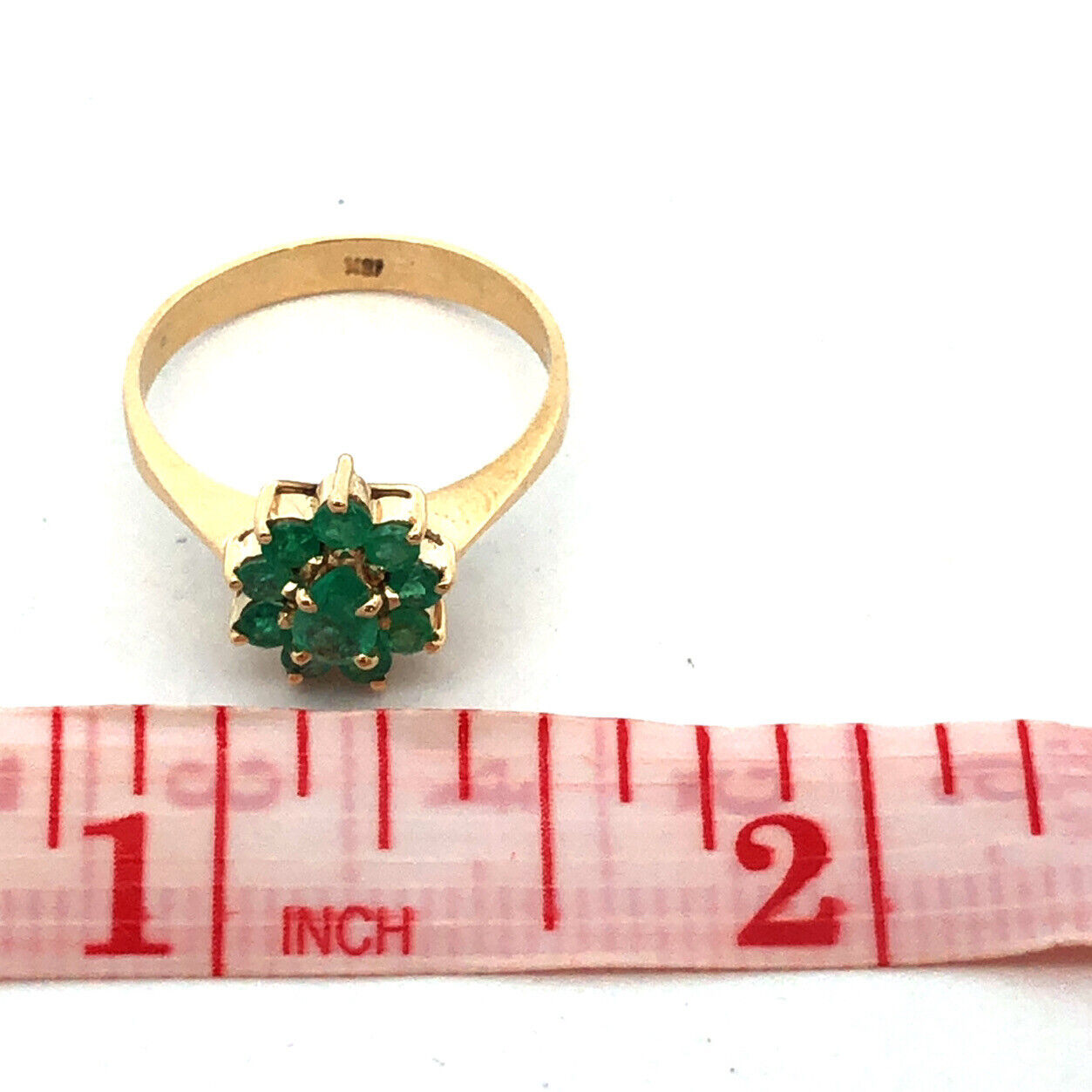 18K Yellow Gold Estate Emerald Floral Cluster May Anniversary Cocktail Ring