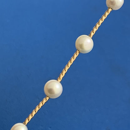 Designer 14K Yellow Gold 4.5 mm Cultured Freshwater Pearl Station Necklace