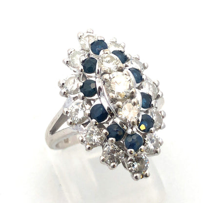 14K White Gold Diamond Sapphire September Anniversary Occasion Statement Ring