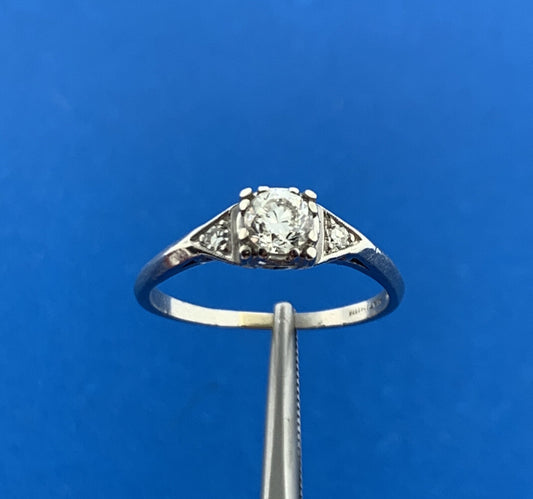 Vintage Platinum Round Diamond Solitaire With Accents Engagement Ring