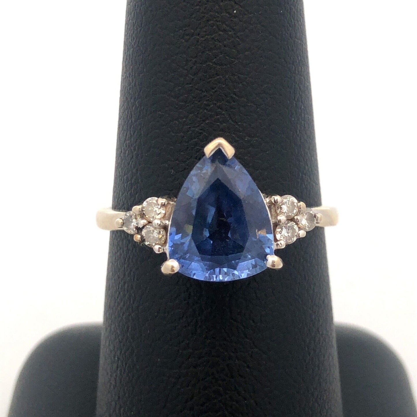 10K White Gold Blue Sapphire Diamond Engagement Anniversary Cocktail Ring