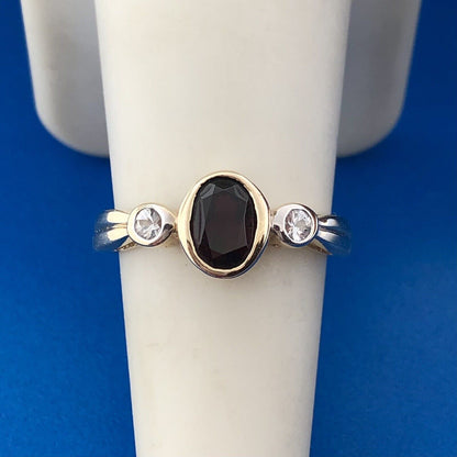 14K Yellow Gold Oval Red Spinel White Sapphire Accented USGL Certified Sz 7 Ring