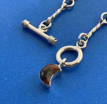 Vintage Taxco Sterling Silver Mahogany Obsidian Dangle Charm Toggle Bracelet