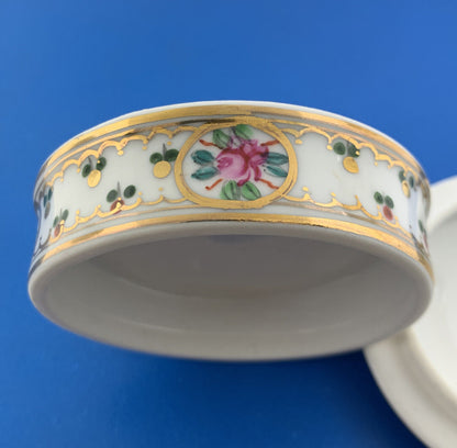 Vintage Griffe Hand Painted Floral Motif Italian Porcelain Round Trinket Box