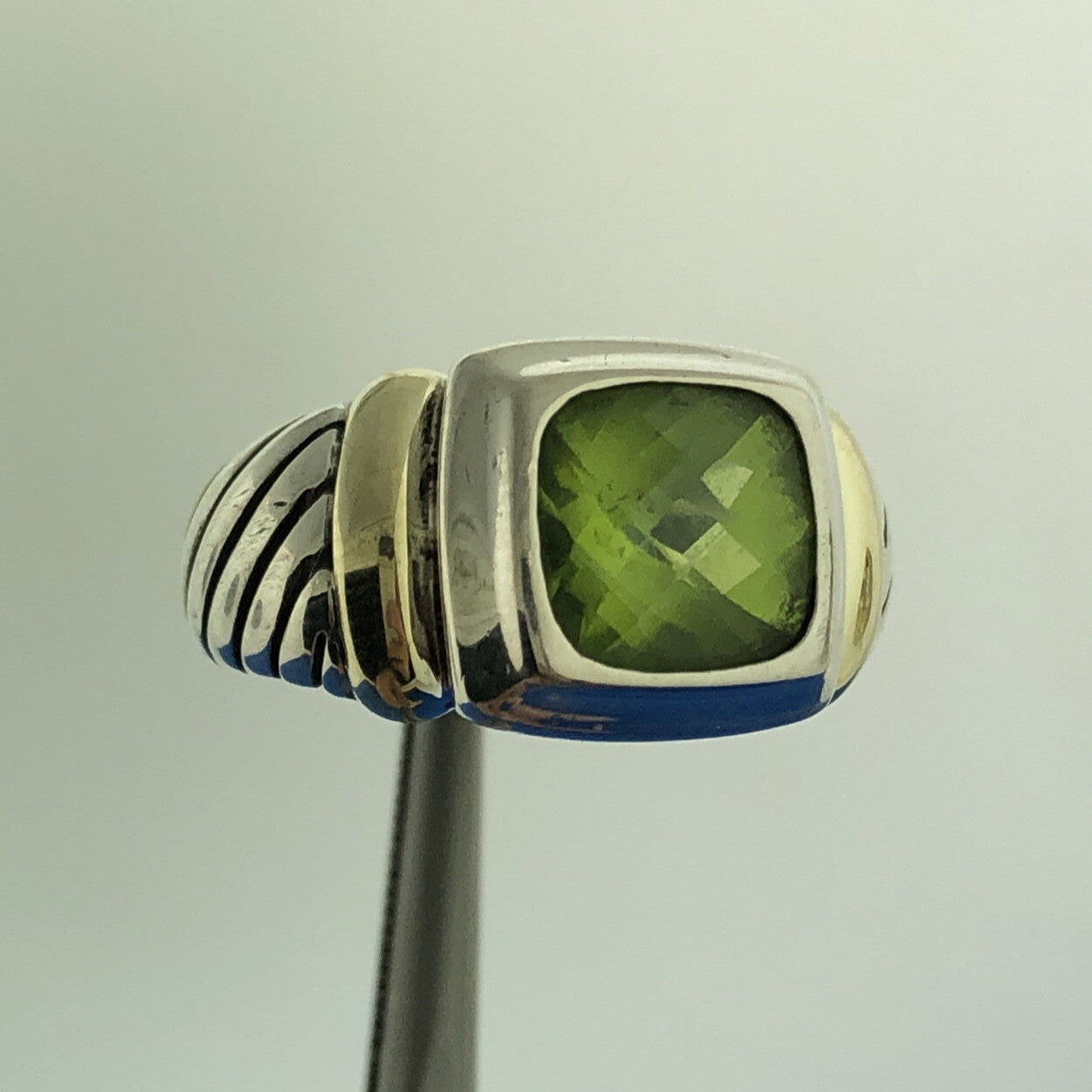 David Yurman 925 Sterling Silver 14K Yellow Gold Peridot Classic Cable Dome Ring