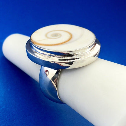 Designer Sterling Silver Natural Shiva Eye Snail Shell Protection Statement Ring