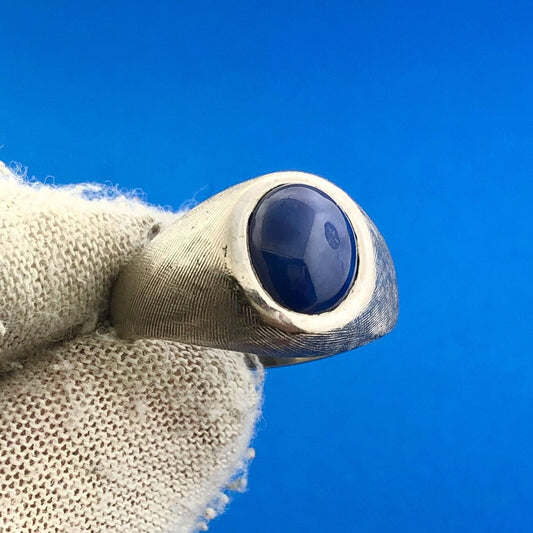Gorgeous 14k White Gold Oval Cabochon Blue Star Sapphire Dome Size 8.75 Ring